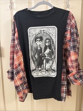 Tim Burton Black Graphic Long-Sleeve Flannel Shirt